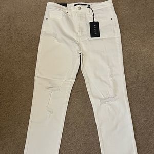 Risen White Distressed Skinny Jeans